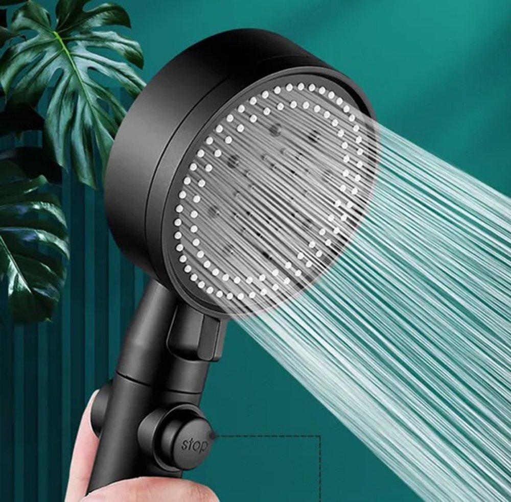 Shower Head, 5 Modes, STOP, Black, without Hose (3)