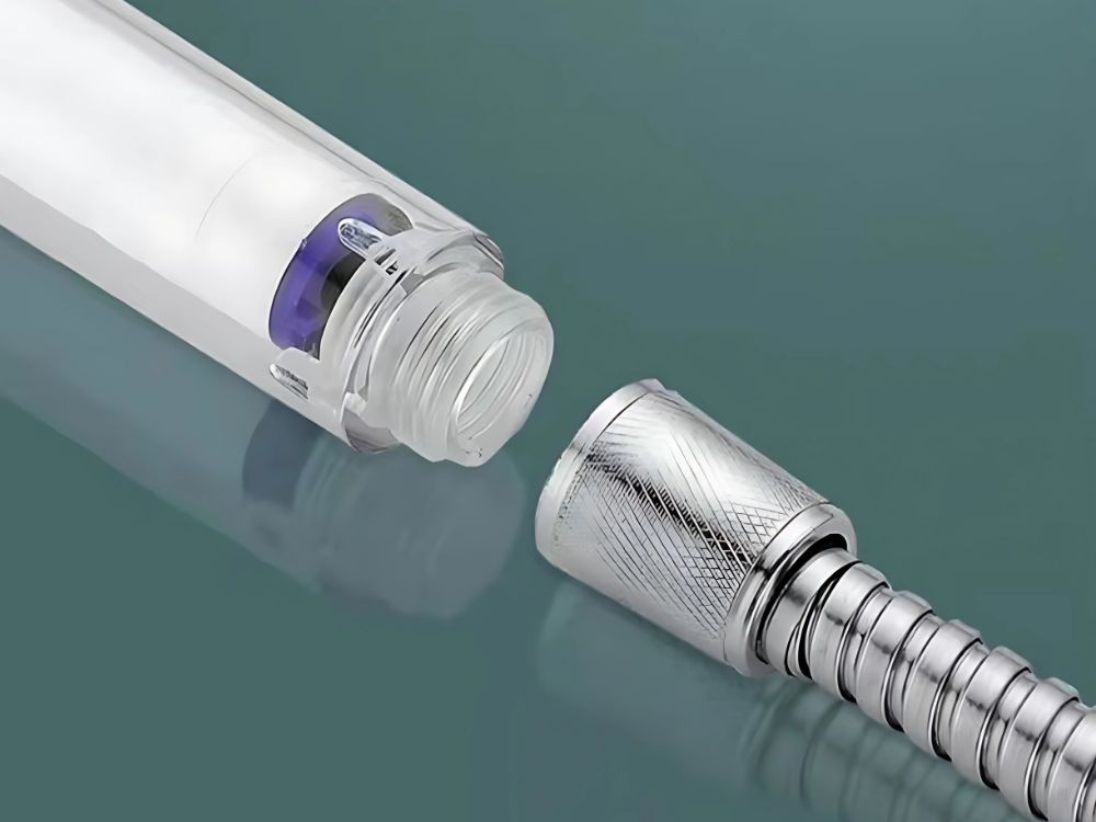 Shower head with turbine, replaceable filter and fan, silver/blue (2)