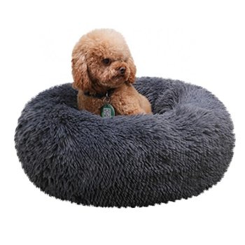Round Plush Pet Bed for Dogs and Cats 60 cm, Dark Grey