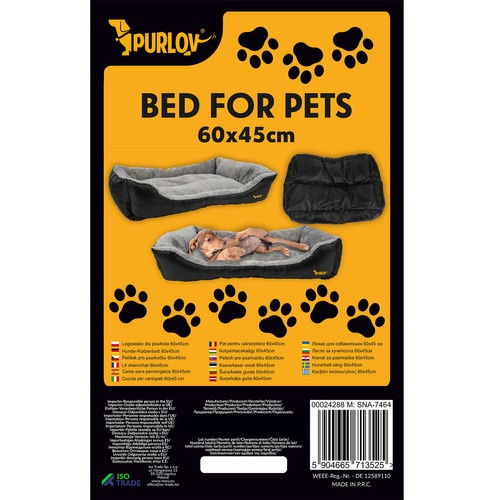 Purlov Washable Pet Bed for Dogs and Cats 60x45cm, Grey Black (0)