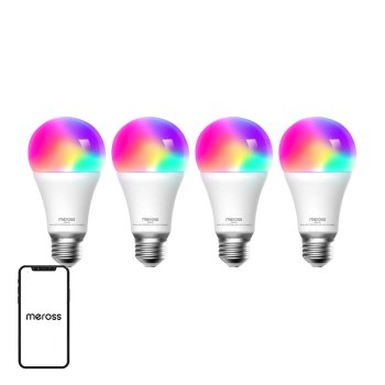 Meross MSL120 Smart Wi-Fi LED Bulb, Apple HomeKit, RGBWW, E27, 4-Pack