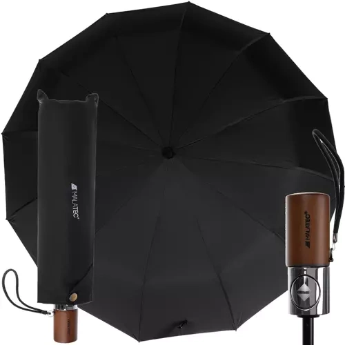 Malatec 19368 Automatic Folding Umbrella with 12 Ribs, Windproof, Black