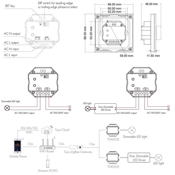 Smart Zigbee Rotary Dimmer Switch TS-K(WZ) Tuya Triac Black (0)