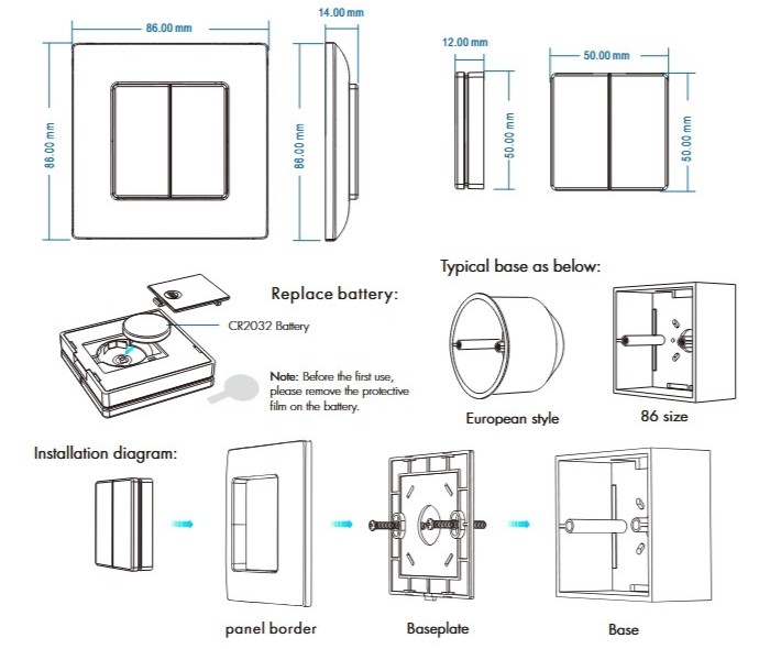 2-Zone RF Remote Control PF1-2 Wall Switch Single Color LED Strips (1)