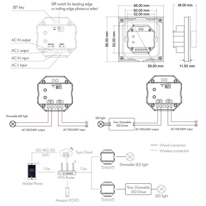 Smart Wi-Fi Rotary Dimmer Switch TS-K(WT) Tuya & Philips Hue Compatible TRIAC (0)