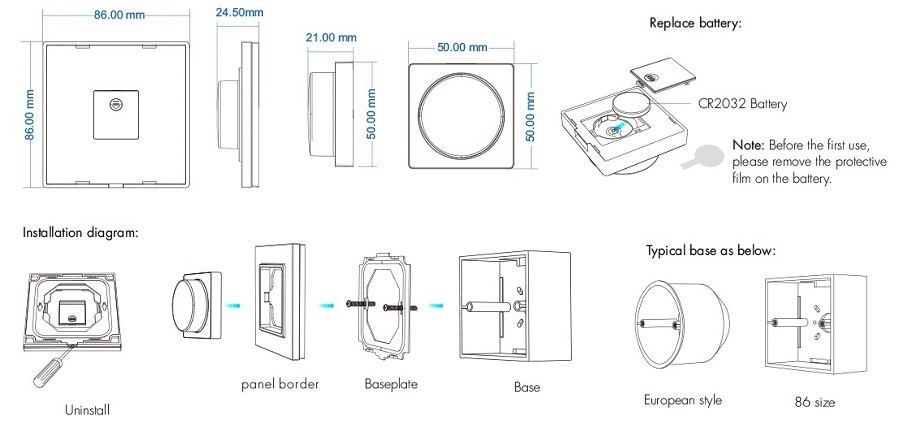 RF Rotary Dimmer Remote PK1(G) Single Color LED Controller Wall Mount (0)