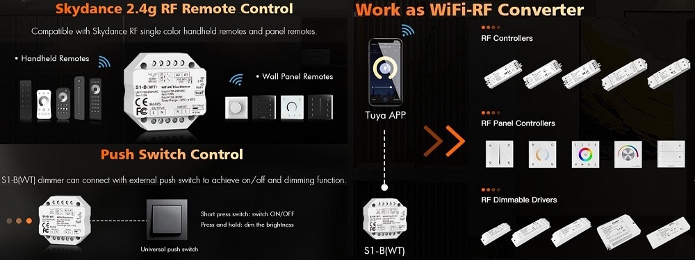Smart AC Triac Dimmer S1-B(WT) Tuya Wi-Fi & RF Push Control (1)
