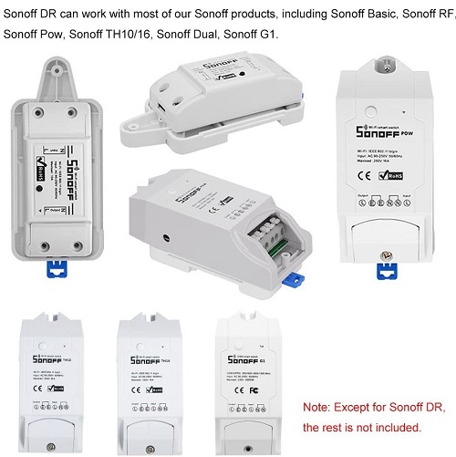 Sonoff DR DIN Rail Tray Adjustable Holder Basic, RF, Dual, Pow (0)