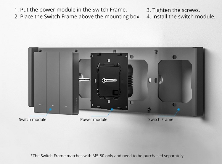 Sonoff Switch Frame 4-Gang M5-80 Smart Wall Switch Black (0)