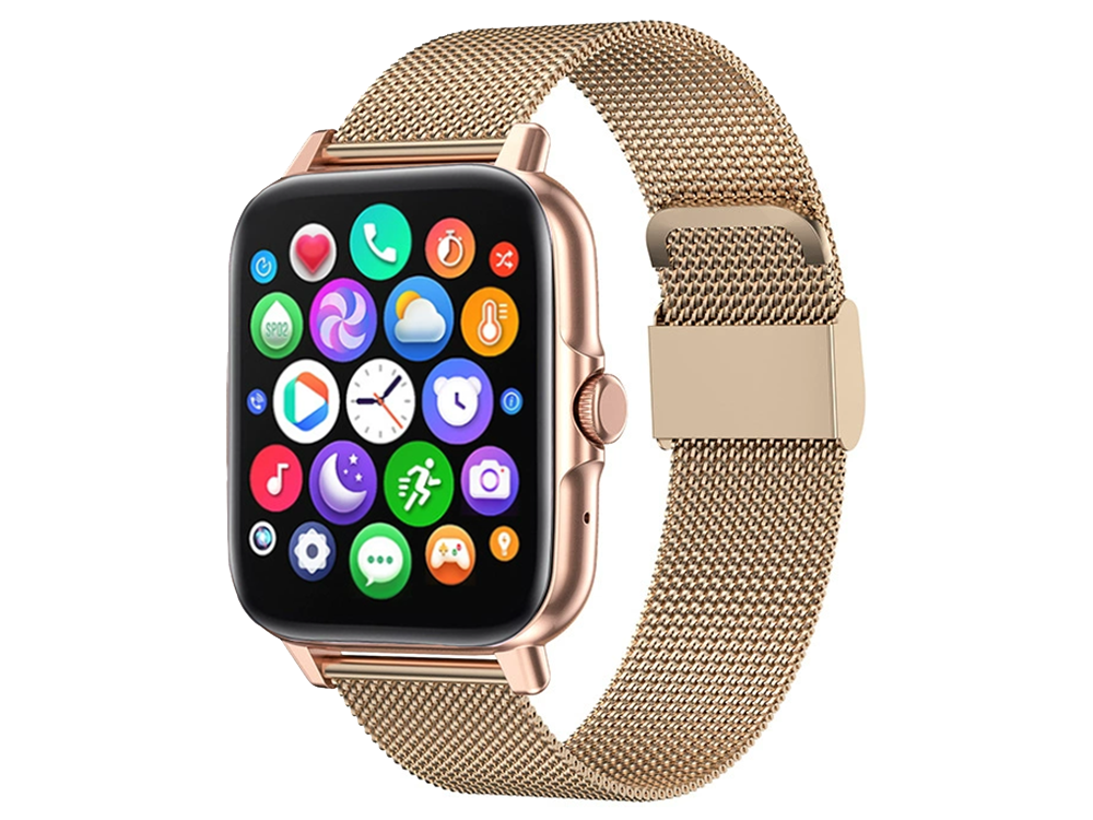 Smartwatch for Men and Women with Bluetooth Calls, Fitness Tracker, Rubber Strap, Gold (2)