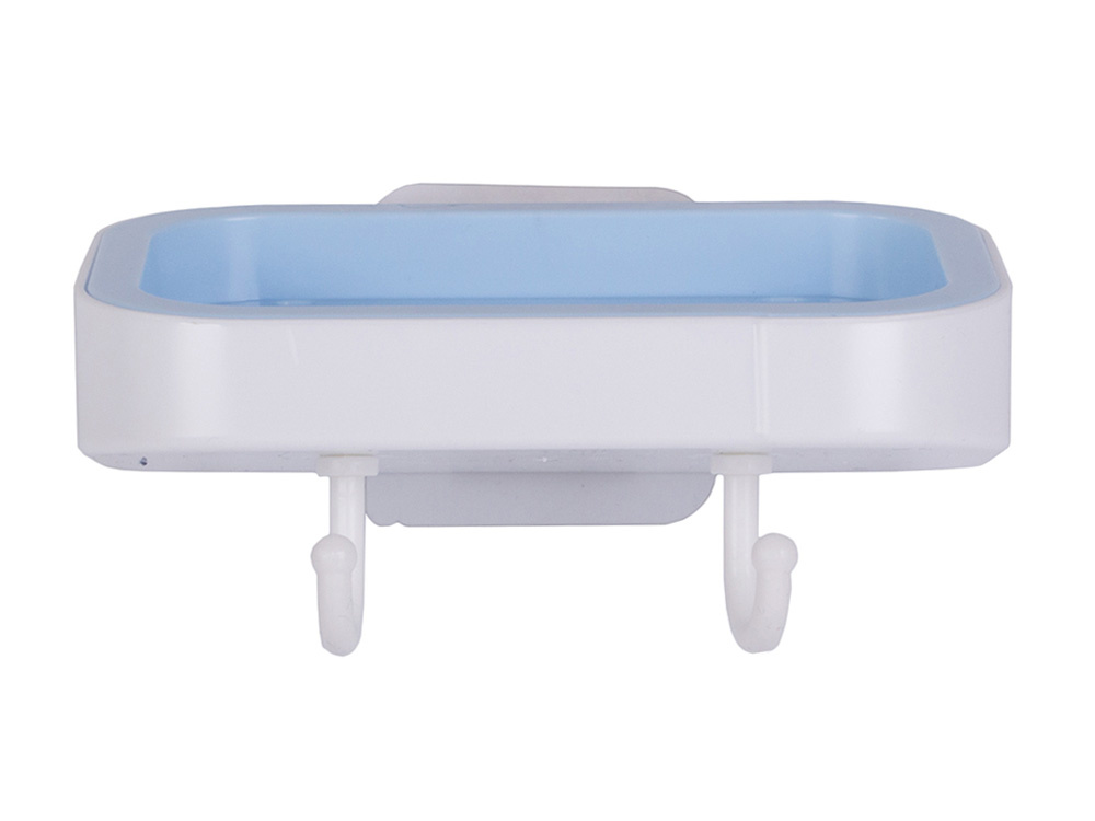 Wall-Mounted Soap Dish with Drainage and 2 Hooks, White (2)