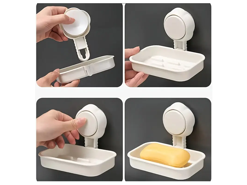Wall-Mounted Suction Cup Soap Dish, White (2)