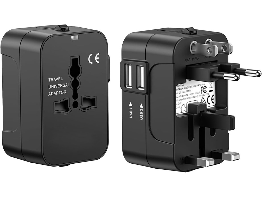 Universal travel adapter with 2 USB ports, UK/USA/EU/AUS, black (0)
