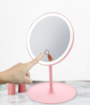 Round Make-up Table Mirror with LED Lighting, Pink