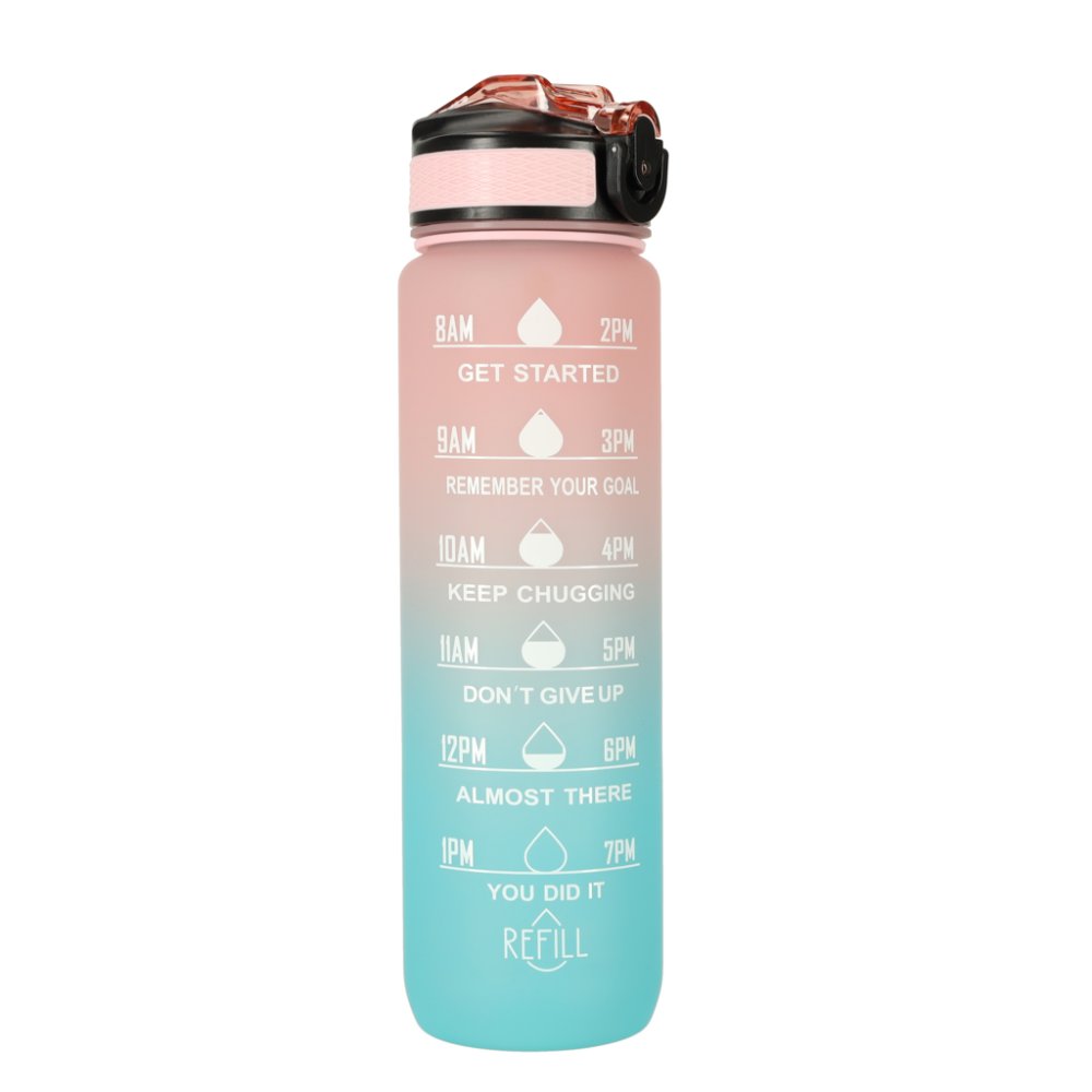 Motivational Water Bottle with Time Marker Reminder Tracker Leak-proof BPA Free, 1L, Pink-Blue (5)