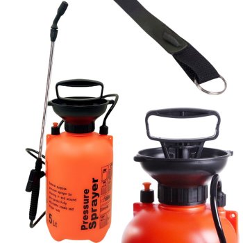 Hand pressure garden sprayer with long lance, 5L, shoulder strap, orange