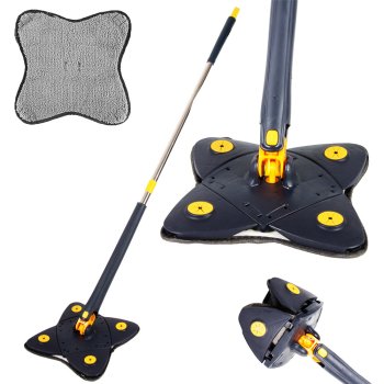 Flat floor mop with rotating wringer system, hygienic