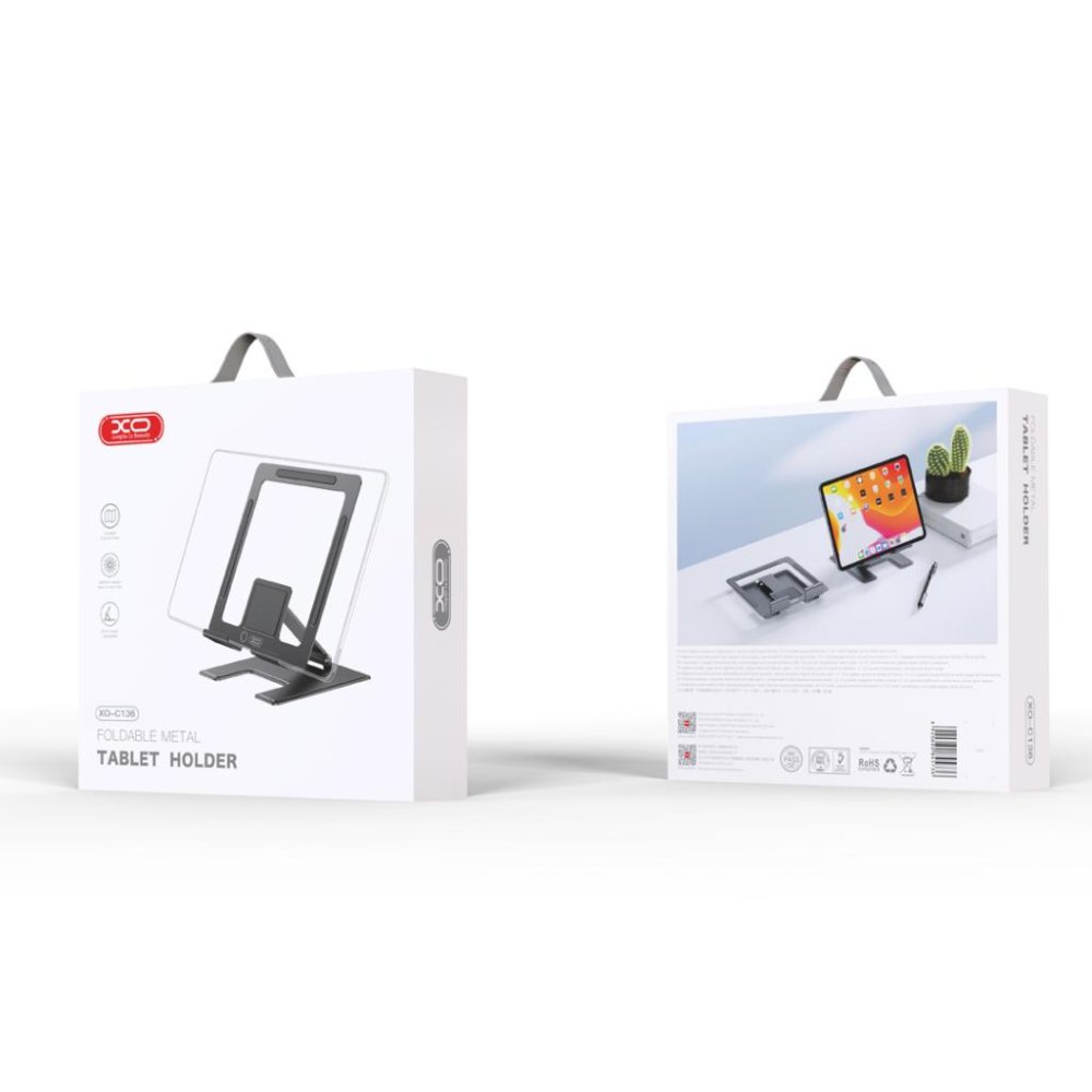 Tablet Stand XO C136, Adjustable Foldable Desk Holder for Tablets, Matte Black (0)