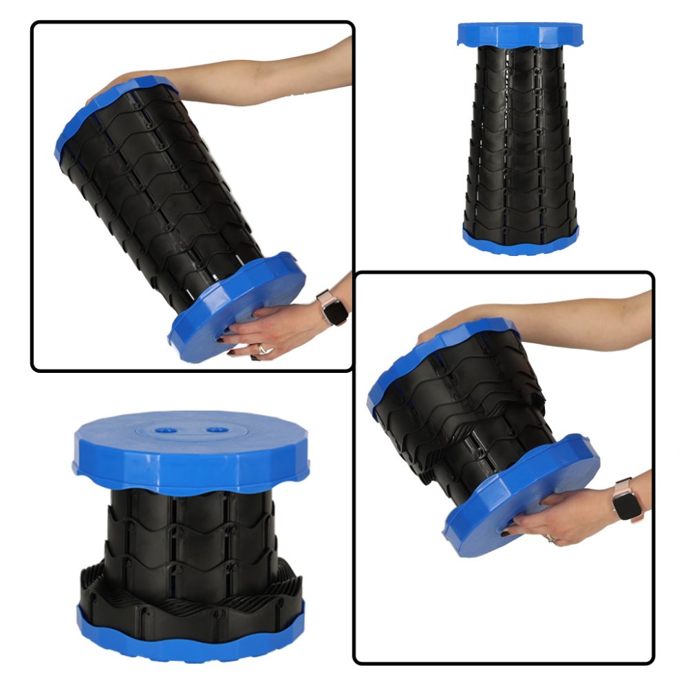 Telescopic Portable Adjustable Height Folding Stool for Camping Festival Hiking BBQ Gardening Fishing, Blue (1)