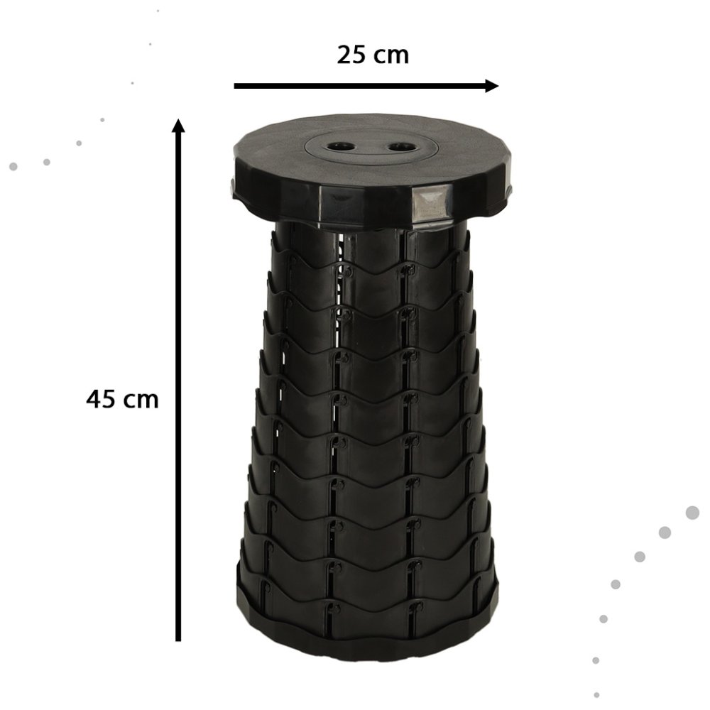Telescopic Portable Adjustable Height Folding Stool for Camping Festival Hiking BBQ Gardening Fishing, Black (2)