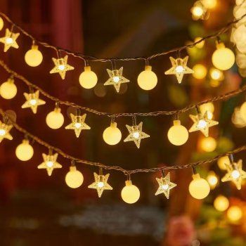 LED String Lights 10m 80 LEDs USB Powered Stars and Globes, Warm White