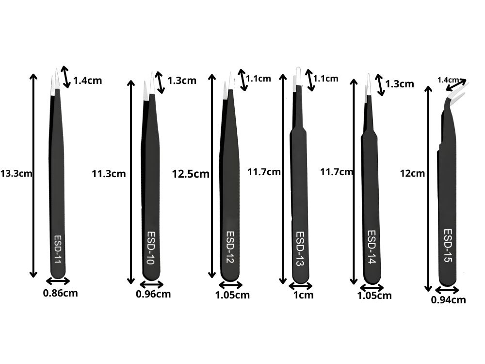 Precision Anti-Static Tweezers Set 6 Pcs for Electronics Repair, Black (3)