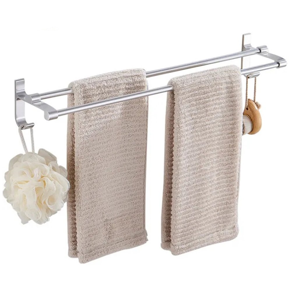 Metal Towel Rack Hanger Holder - 60cm, Silver (2)