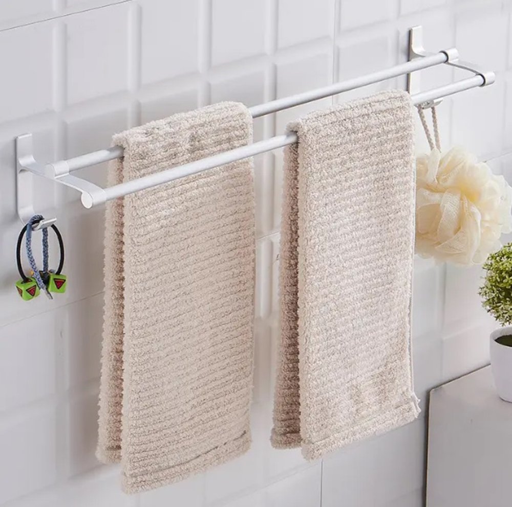 Metal Towel Rack Hanger Holder - 60cm, Silver (1)