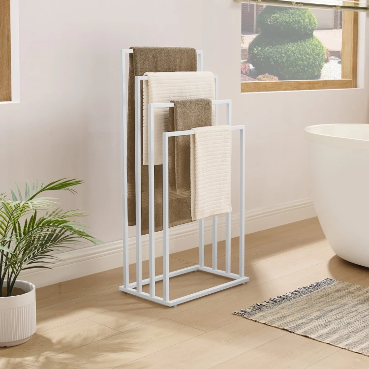 Freestanding 4-Tier Bathroom Towel Rack, White (0)