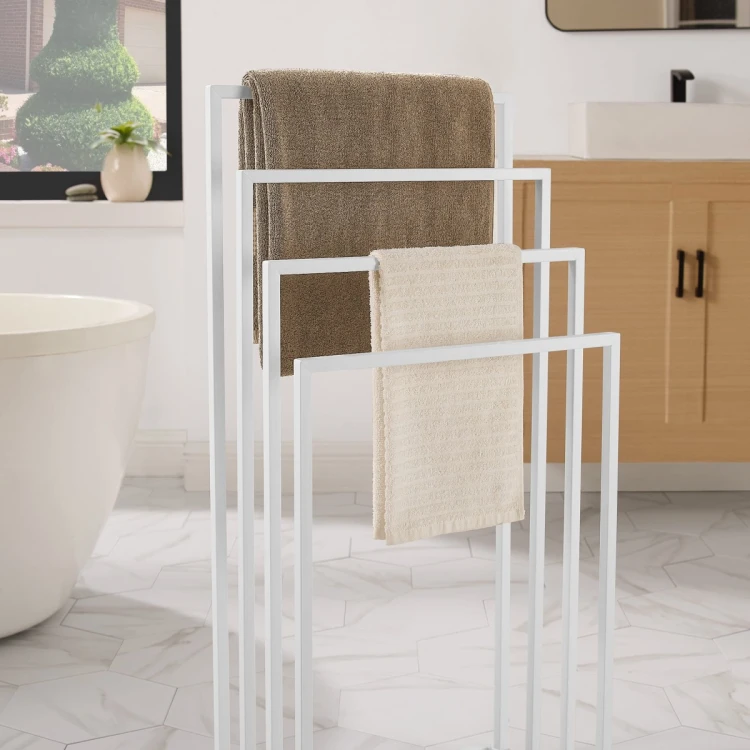Freestanding 4-Tier Bathroom Towel Rack, White (1)