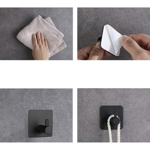 Ruhhy Self-Adhesive Towel Hooks, No-Drill Set of 4, Black 25037 (2)