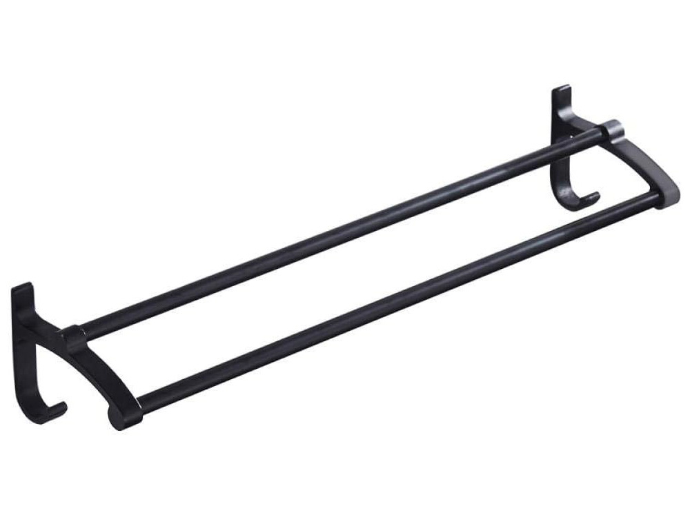Double Wall-Mounted Bathroom Towel Rack, Black (0)