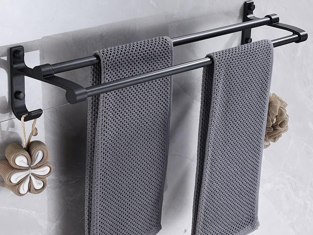 Double Wall-Mounted Bathroom Towel Rack, Black (1)