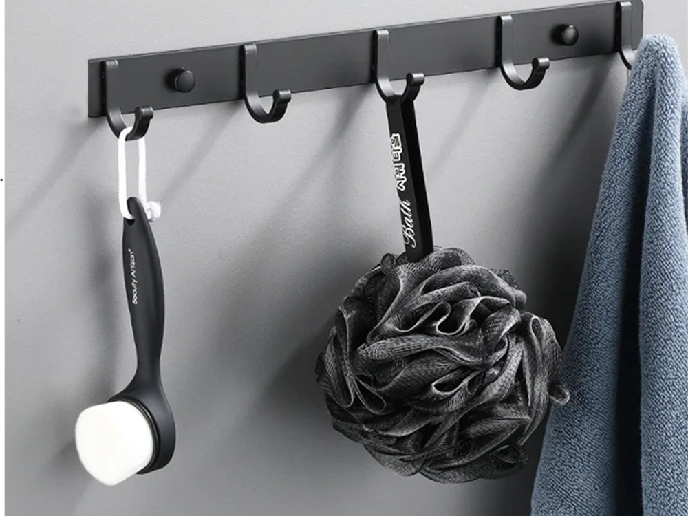 Wall Mounted Coat Rack with 5 Hooks for Entryway and Bathroom, Black (2)