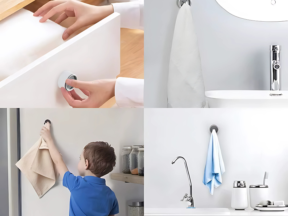 Self-Adhesive Push-In Towel Holder for Kitchen & Bathroom (3)