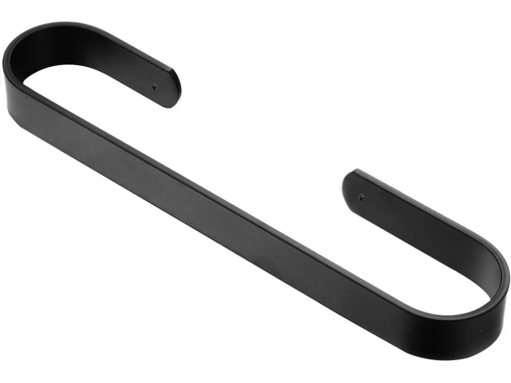 Wall-Mounted Metal Bathroom Towel Rack Hanger, Black (2)
