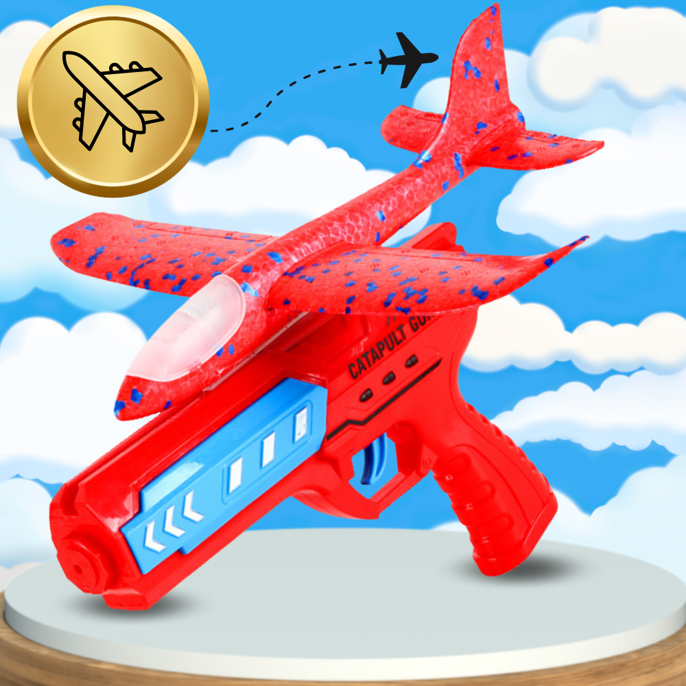 Foam Glider Airplane with Launcher Gun and LED Lights, Red (0)