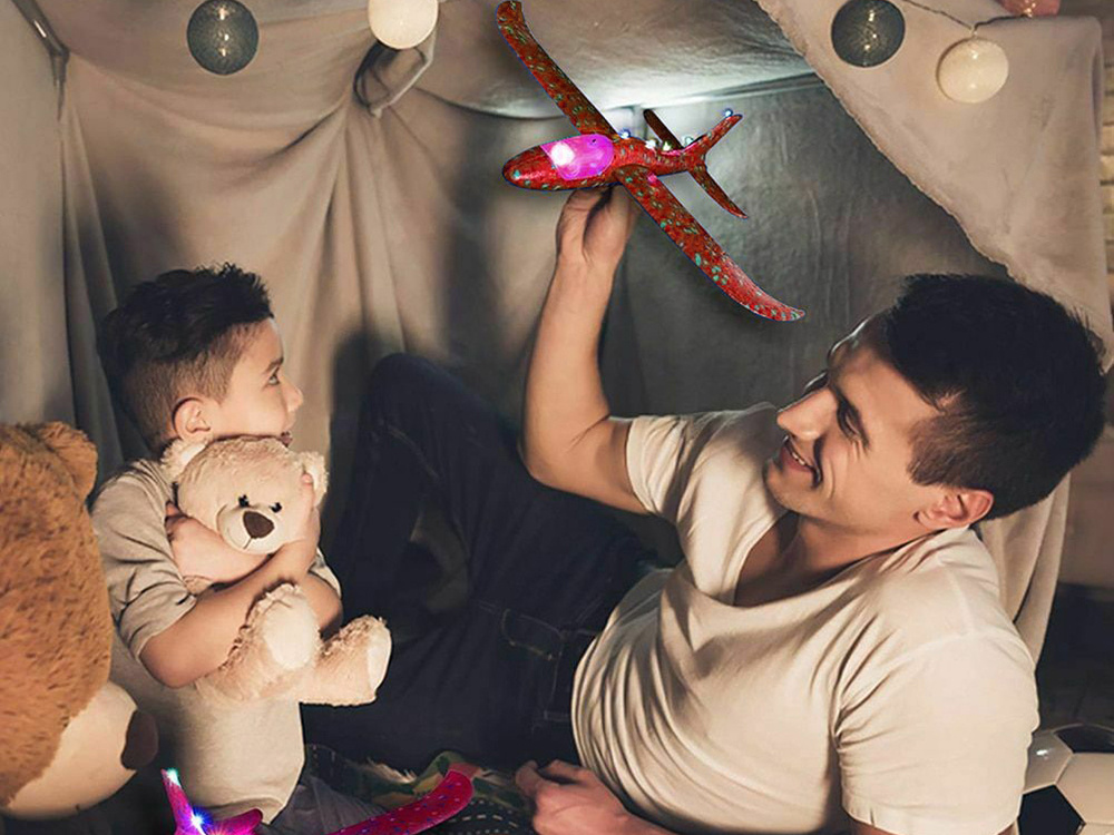 Large foam glider airplane with LED lights, 47 cm, red (1)