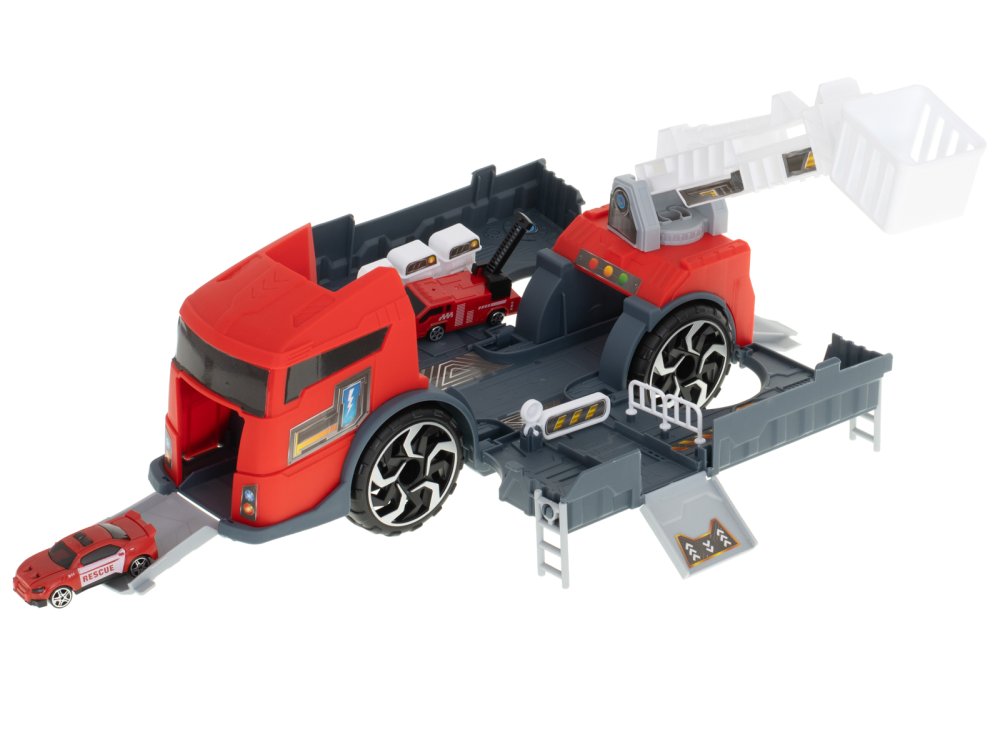 2-in-1 Fire Truck Car Transporter with 2 Toy Cars, Red (2)