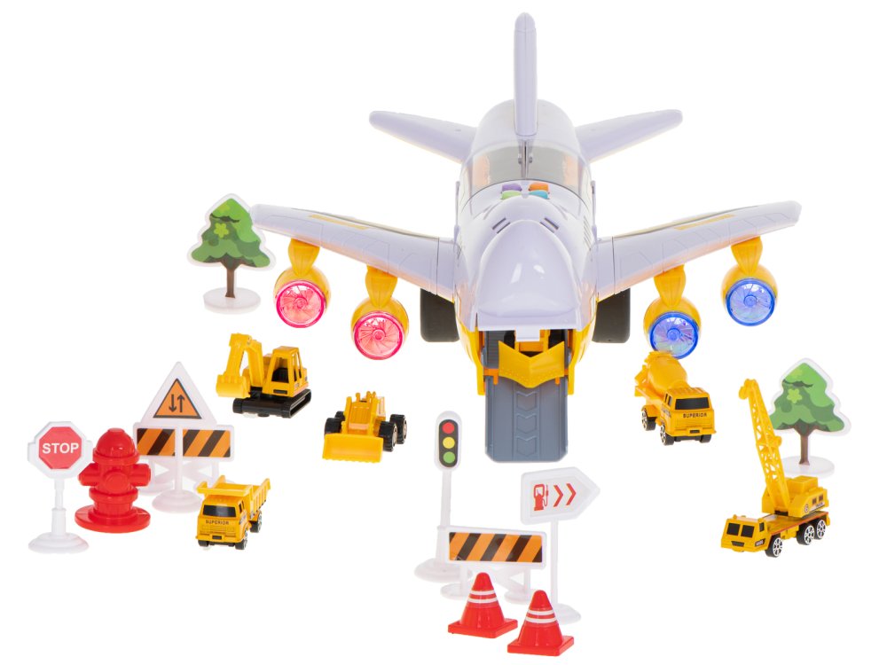 Kids Toy Transport Cargo Transporter Aircraft Airplane + 6 Construction Cars (7)