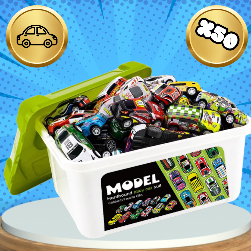 Set of 50 Metal Die-Cast Pull-Back Toy Cars in a Carrying Case for Kids (0)