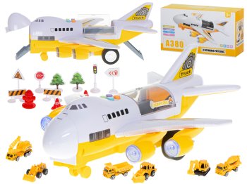 Kids Toy Transport Cargo Transporter Aircraft Airplane + 6 Construction Cars