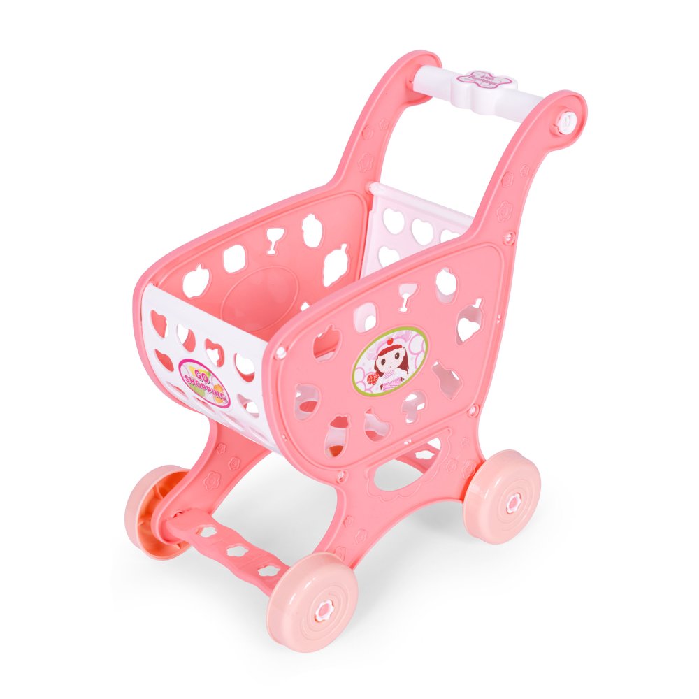Kids Shopping Cart with 18 Piece Toy Food Grocery Playset for Toddlers, Pink (1)