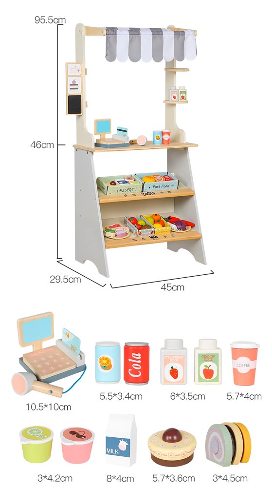 Kids Play Store Wooden Vegetable Stall Supermarket + Accessories (5)