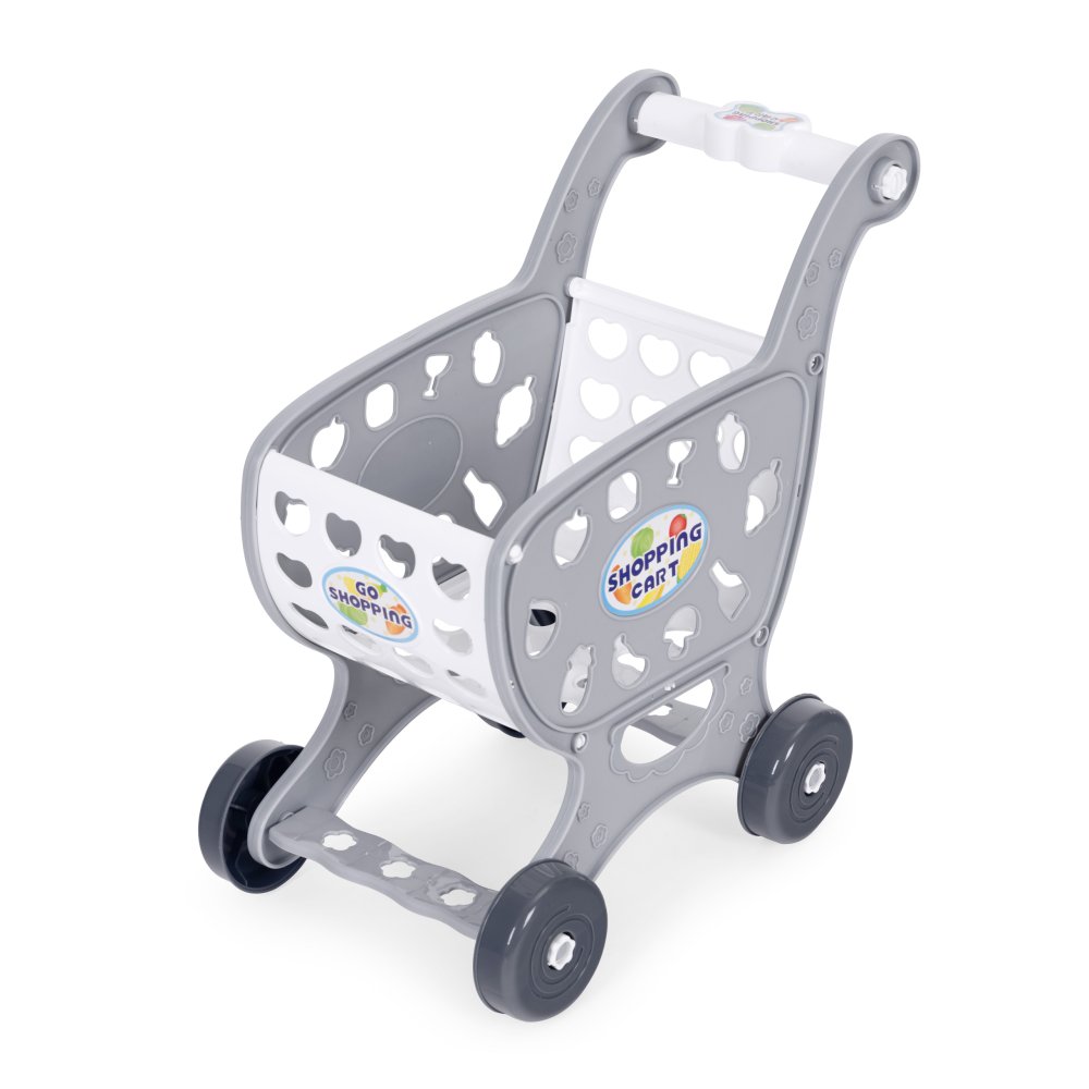 Kids Shopping Cart with 18 Piece Play Food Set for Toddlers Supermarket Fun, Gray (1)