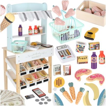 LULILO Melo Wooden Market Stall Kids Play Shop with Cash Register