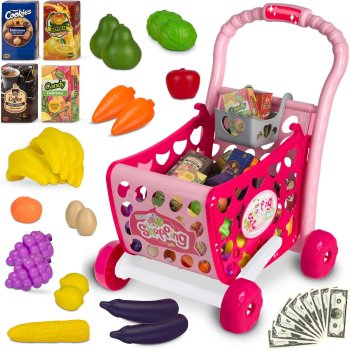 Ricokids Children's Shopping Cart Toy with Accessories 773401, pink