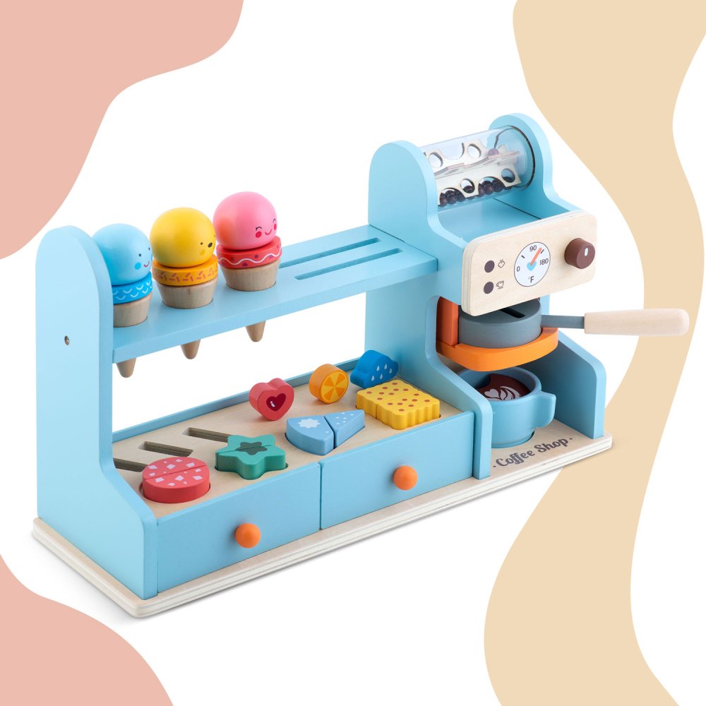 Wooden Cafe Playset for Kids Nukido NK-880 Coffee Shop & Ice Cream Counter Toy (2)