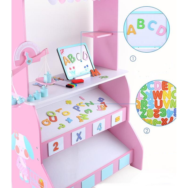 Kids Wooden Market Stall Store Pretend Play Toy, Pink (3)