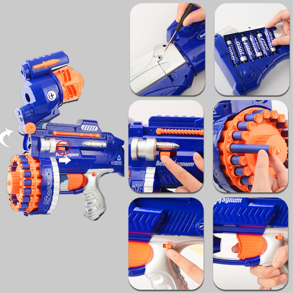3001 Kids Toy Foam Blaster Weapon Gun Rifle + 20 Bullets, Blue (0)